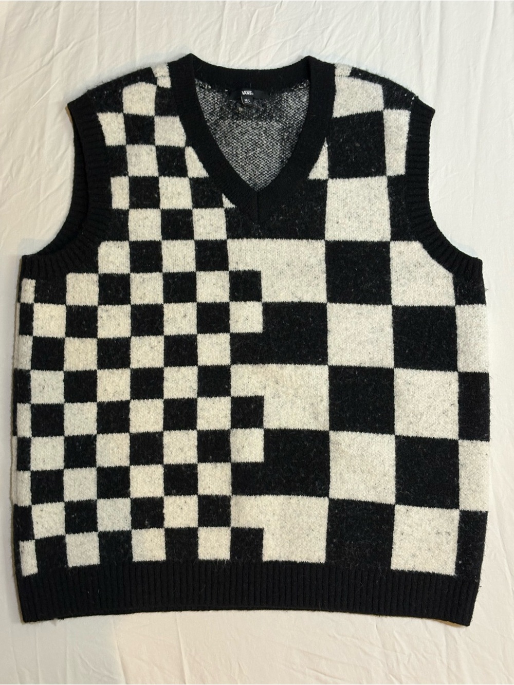 Vans Black & White Checkerboard V-Neck Sweater Vest